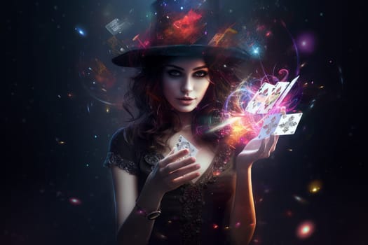 Magic witch with cards. Evit spell. Generate Ai
