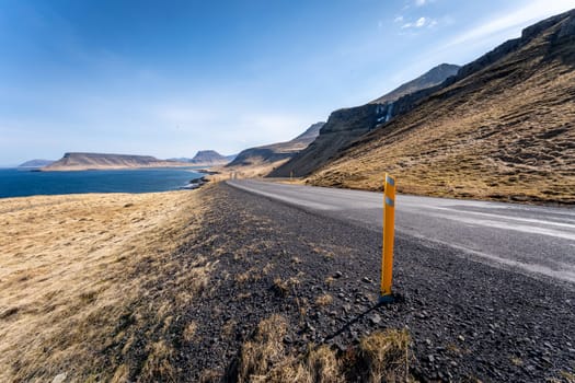 Road at Buland Cape in spring Iceland