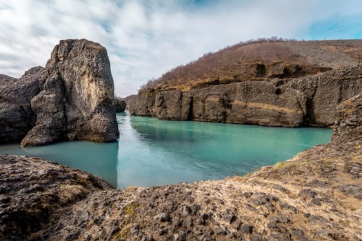 Turquoise waters of Bruarhlod canyon, Iceland