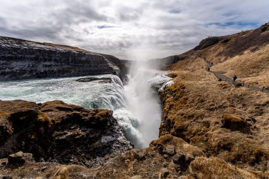 Classic view of Gullfoss in spring in Iceland