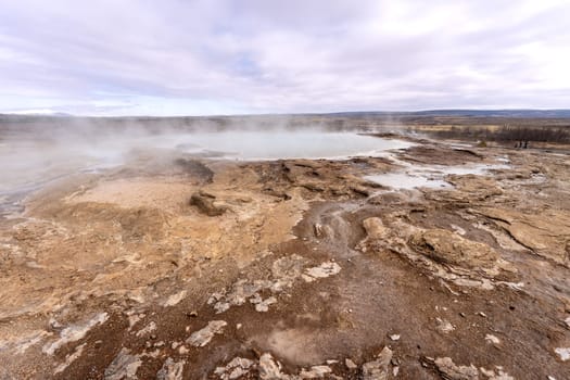 Geysir Park in Iceland at sunset