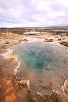 Geysir Park in Iceland at sunset