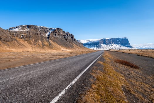 Iceland random road on a sunny day in spring