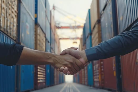 Businessman handshake of business deal with logistic. Generative AI..