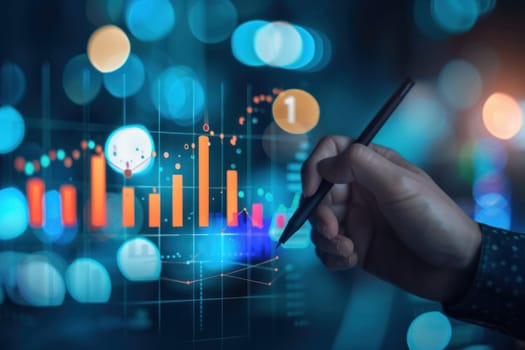 Businessman draw growth graph and progress of business. Generative AI.