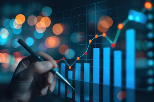 Businessman draw growth graph and progress of business. Generative AI.