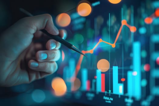 Businessman draw growth graph and progress of business. Generative AI.