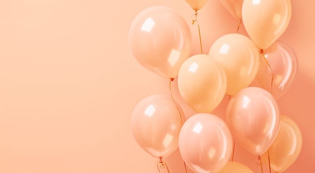 Peach-colored balloons on a soft pink background, festive and airy feel. High quality photo