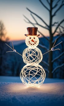 Santa Claus bent wire figure on blurred backdrop indoors during Christmas season, abstract wire creative figures, art and imagination intersection