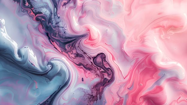 A close up of a pink and blue paint swirl, resembling a geological phenomenon with vibrant colors like magenta, violet, and electric blue. The fluid pattern creates a mesmerizing art piece