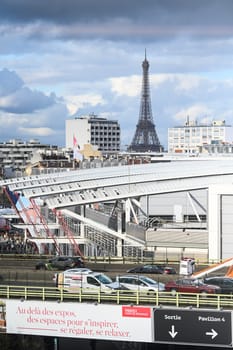 View of the Eiffel Tower from the roofs of the buildings towards Porte de Versailles, High quality photo