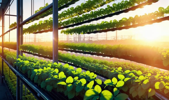 Sunlight filtering through the greenhouse windows illuminates the lush collection of plants, creating a vibrant landscape of greenery and flowers