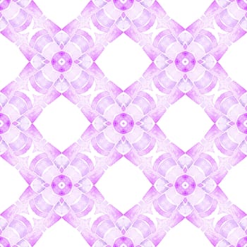 Hand painted tiled watercolor border. Purple sublime boho chic summer design. Textile ready appealing print, swimwear fabric, wallpaper, wrapping. Tiled watercolor background.