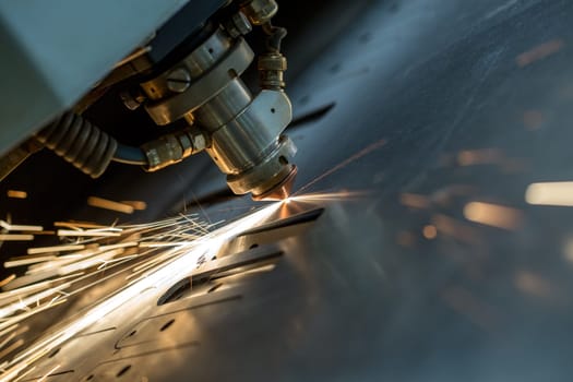 Image of laser cutting the metal sheet, close-up