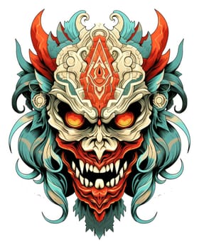 Ethnic mask of evil head. Decorative portrait of mystical demon in traditional ethnic oriental style