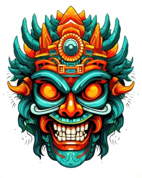 Ethnic mask of evil head. Decorative portrait of mystical demon in traditional ethnic oriental style