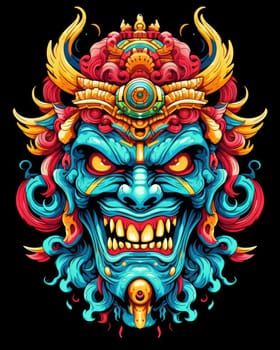 Ethnic mask of evil head. Decorative portrait of mystical demon in traditional ethnic oriental style