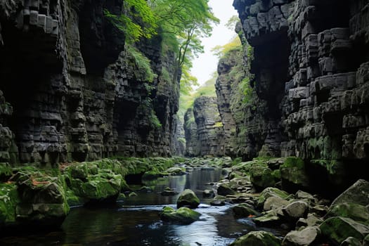 Rocky landscape. A river between two beautiful rocks.