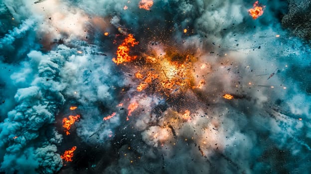 Dramatic top-down shot capturing the intense moment of a volcanic explosion