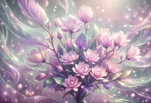 pink blooming magnolia flowers, abstract background. AI generated image.