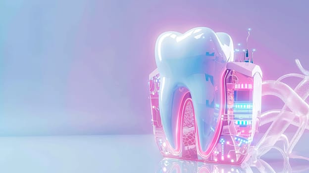 Digital illustration of a high-tech tooth with integrated circuitry, representing advanced dental care