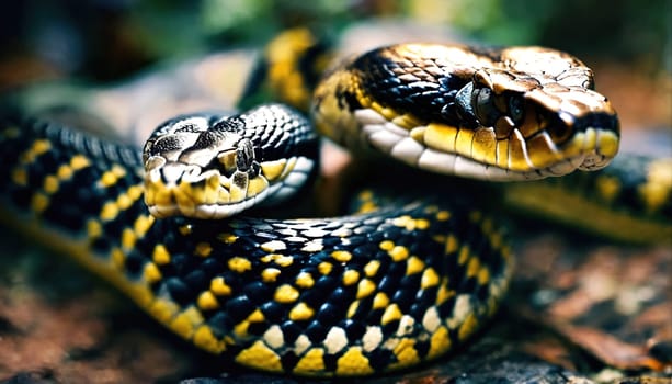 The snake curled up into a ball. Generative AI. High quality photo
