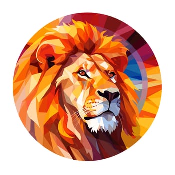 Abstract portrait of a proud and majestic lion in vector mosaic pop art style. Template for t-shirt print, poster, sticker, etc. Design element