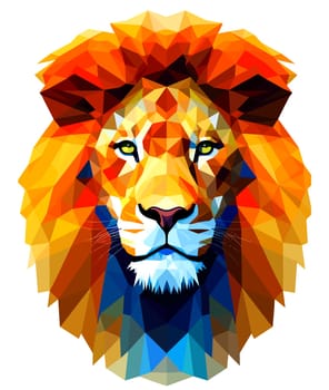 Abstract portrait of a proud and majestic lion in vector mosaic pop art style. Template for t-shirt print, poster, sticker, etc. Design element