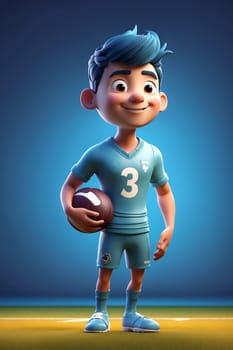 A cartoon character confidently holds a football on a vibrant green field ready to make a play.