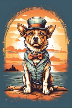 A well-dressed dog wearing a black top hat and a stylish bow tie, looking dapper and ready for a formal occasion.