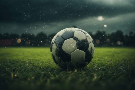 A soccer ball sits motionless on the vibrant green grass of a soccer field.