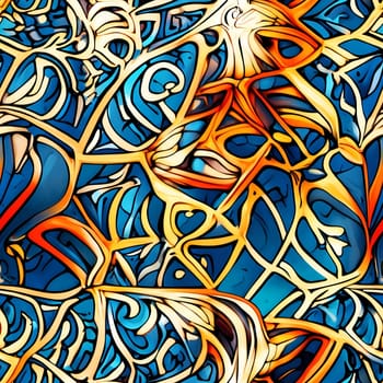 A painting displaying a seamless pattern of blue and yellow colors.