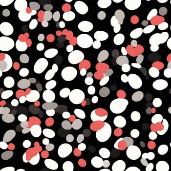 A seamless pattern featuring a black and white background with a series of red dots arranged in a repetitive design.