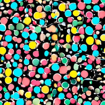A seamless pattern featuring a multitude of multicolored circles on a black background.