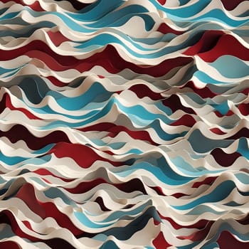 A seamless pattern featuring wavy red, white, and blue waves on a background.