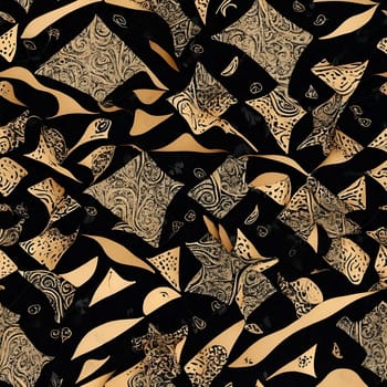 This close-up photo showcases the intricate details of a seamless pattern featuring a black and gold color scheme.