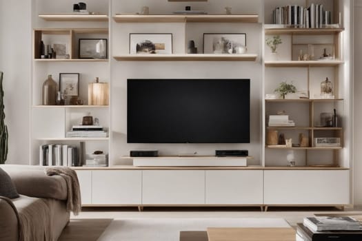 This photo shows a fully furnished living room with various pieces of furniture and a large flat screen television.