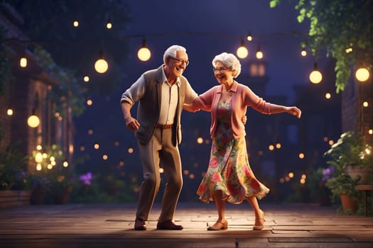 A man and a woman gracefully dancing together on a brightly lit stage during a performance.