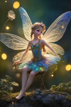 A fairy perched atop a rock next to a delicate butterfly, showcasing a whimsical interaction between two magical creatures.