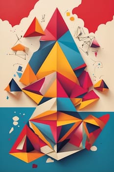 A poster featuring various colorful shapes arranged in an artistic design.