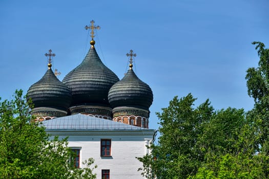 Russia-2020. Church domes of the Orthodox Church behind the trees. general plan. daylight