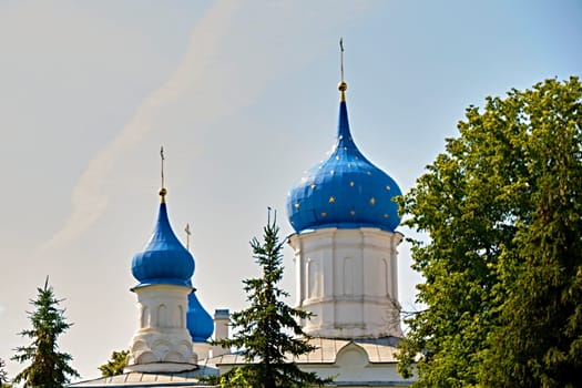 Russia-2020. Church domes of the Orthodox Church behind the trees. general plan. daylight