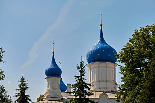 Russia-2020. Church domes of the Orthodox Church behind the trees. general plan. daylight