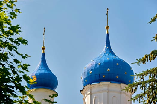 Russia-2020. Church domes of the Orthodox Church behind the trees. general plan. daylight