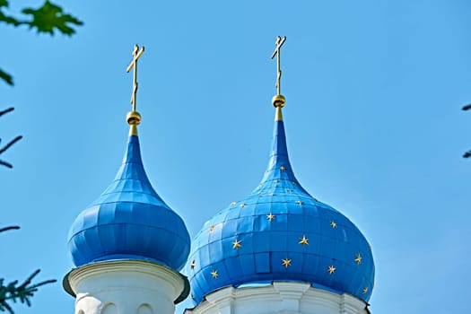 Russia-2020. Church domes of the Orthodox Church behind the trees. general plan. daylight