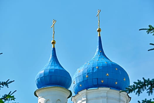 Russia-2020. Church domes of the Orthodox Church behind the trees. general plan. daylight