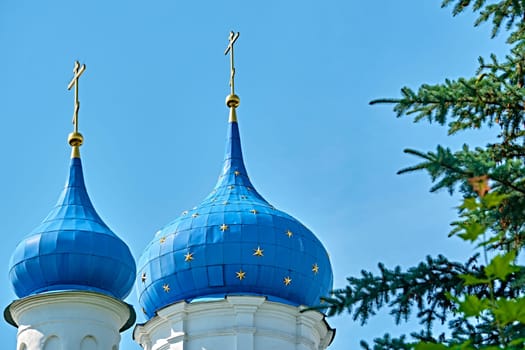 Russia-2020. Church domes of the Orthodox Church behind the trees. general plan. daylight