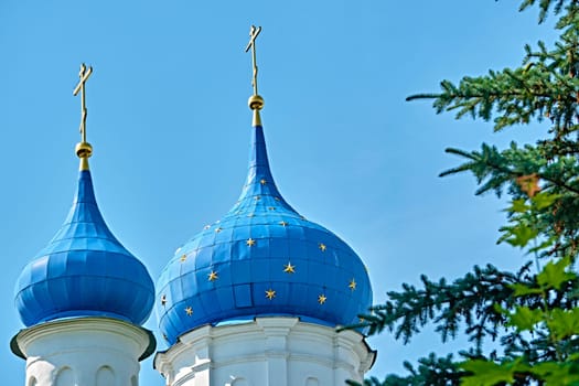 Russia-2020. Church domes of the Orthodox Church behind the trees. general plan. daylight