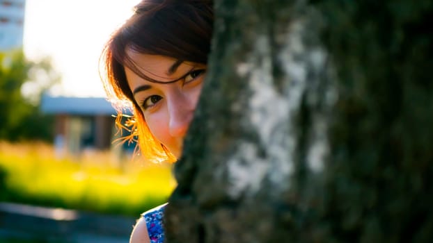 Girl peeks out of a tree color