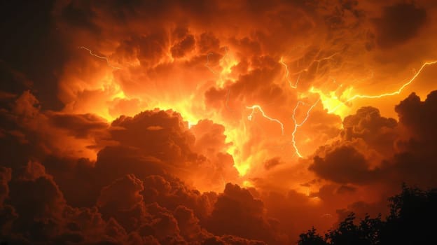 A large cloud of smoke and lightning in the sky